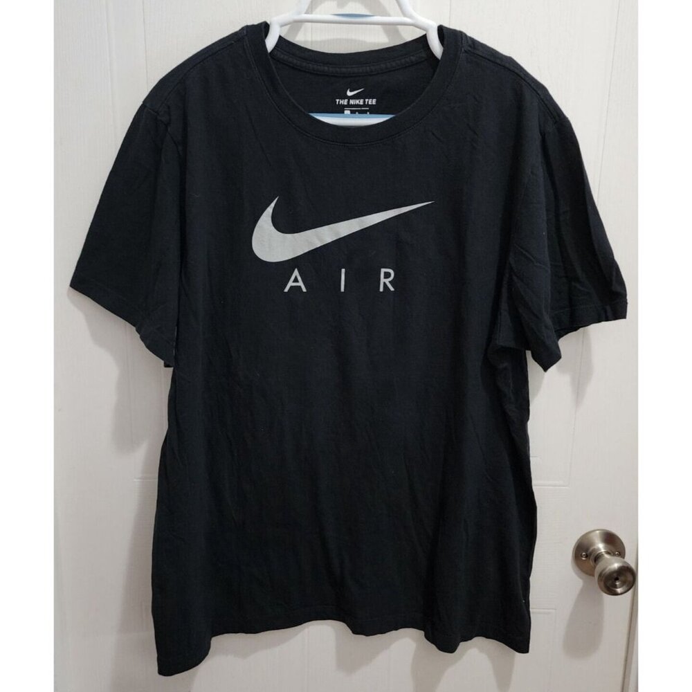 The Nike Tee Black Air Swoosh Logo Activewear T Shirt Size Large 100% Cotton